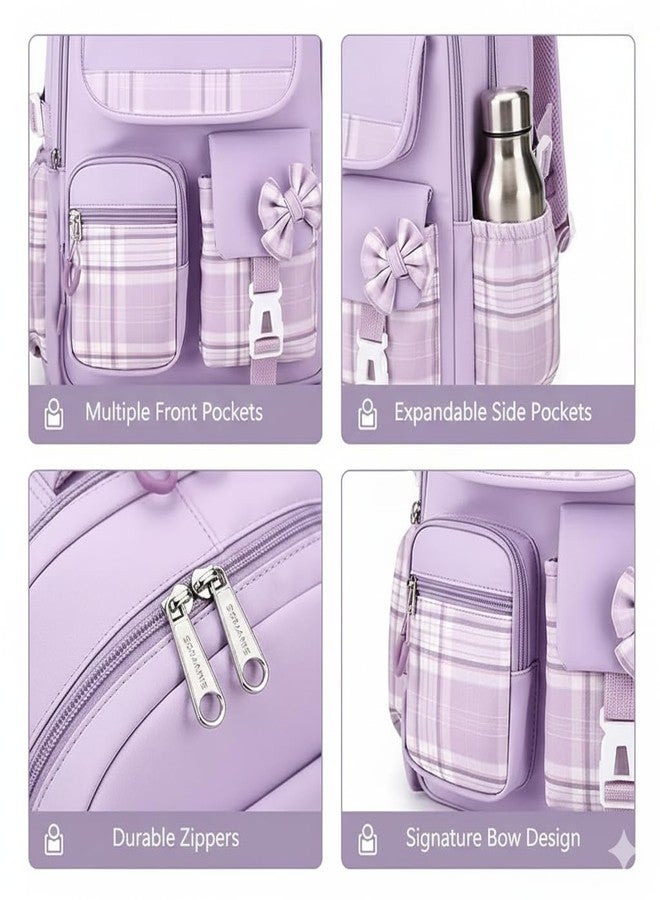 13 SOEME Purple Chex School Bag for Boys and Girls - Unisex Kids Bag, College Bag for Girls - Ideal for Kids, Boys, Girls, Parents, Mother, Father - Durable and Stylish - Image 4